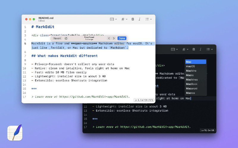 #软件 #工具 #开源📝 MarkEdit - 免费开源 MAC 端 Markdown 编辑器▎软件平台：#macOS▎软件介绍：一款简洁轻量级的 MAC 端 Markdown 编辑器，它就像 Mac 上的 TextEdit，但专门用于 Markdown